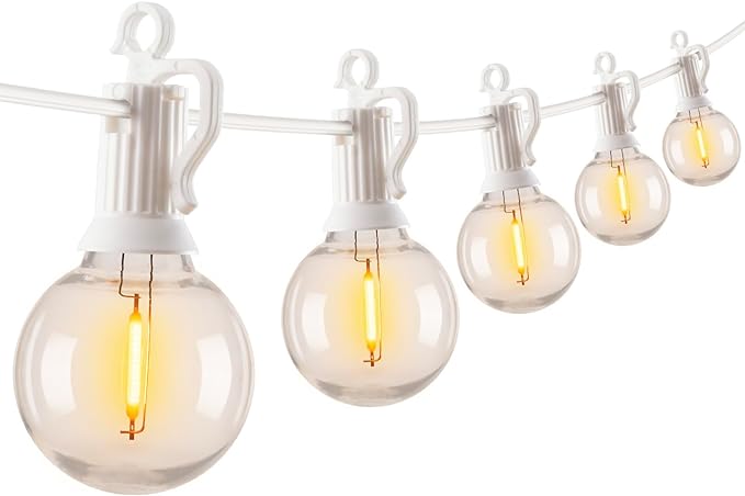 Brightown Outdoor String Lights, 50FT 25 G40 Bulbs Shatterproof Patio Lights, IP65 Waterproof Dimmable Hanging Connectable Globe LED Outdoor Lights for Backyard, Bistro, Porch, Deck, Balcony, White Brightown