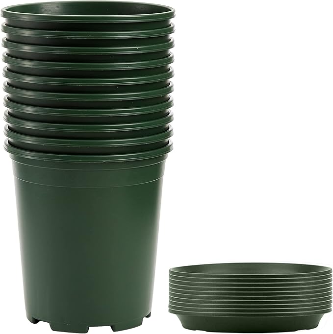 Fasmov 10PCS 1 Gallon Durable Nursery Pot Garden Flower Pots Nursery Plant Container Kit with 10 Pcs Matching Pallets Fasmov