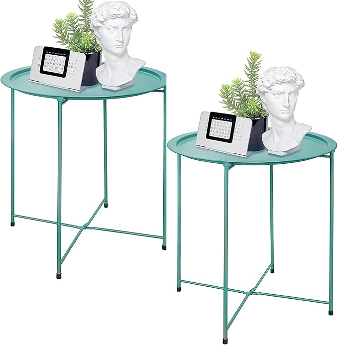 Garden 4 you End Table Set of 2, Outdoor Side Table, Small Patio Table Metal Side Table, Round Folding Side Table, for Outdoor and Living Room,Green Garden4you