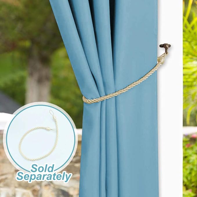 NICETOWN Outdoor Curtain for Patio Waterproof, Silver Stainless Steel Grommet Blackout Sunlight Blocking Outside Inside Living Divider for Balcony/Pool, 1 Panel, W52 x L84, Teal Blue NICETOWN