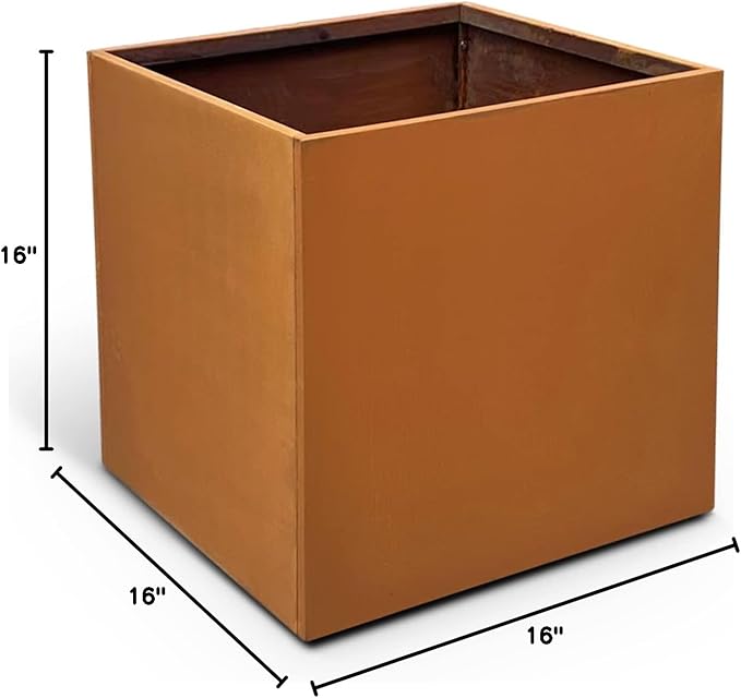 Corten Steel Planter Box Metal Planters Square Outdoor Steel Planter Cube Rustic Flower Pot 16 Inch for Commercial Residential Garden Patio and Backyard GZGNEEVL
