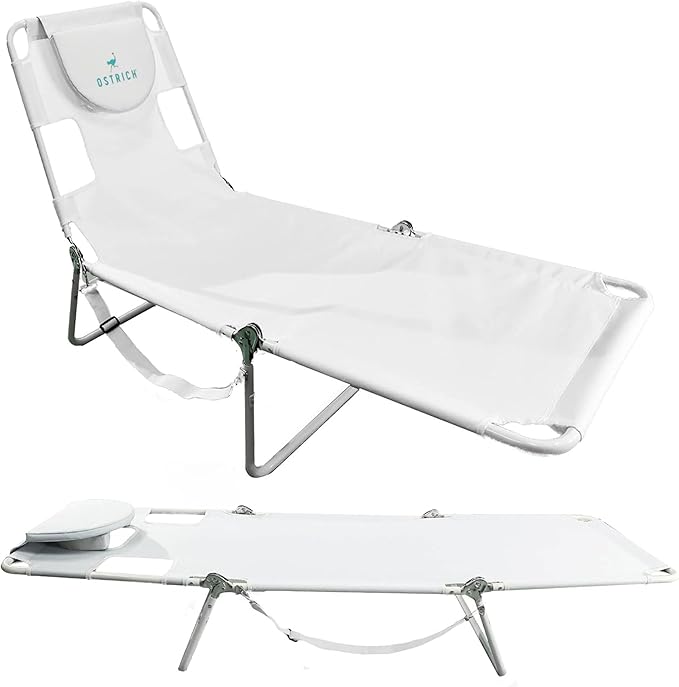 Ostrich 72 by 22 Inch Versatile Chaise Lounge Portable Reclining Lounger, Outdoor Patio, Beach, Lawn, Camping, or Pool Tanning Chair, White OstrichProducts