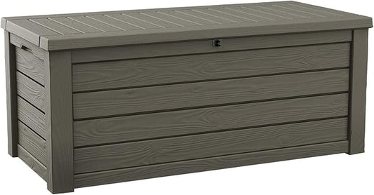 Keter Westwood 150 Gallon Resin Large Outdoor Storage Box for Patio Furniture, Outdoor Cushions, Garden Tools and Pool Floats, Taupe Keter