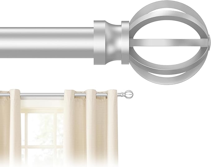 Silver Curtain Rods for Windows 28 to 48 Inch, 5/8" Diameter Heavy Duty Metal Adjustable Small Drapery Rod With Bracket Poskena