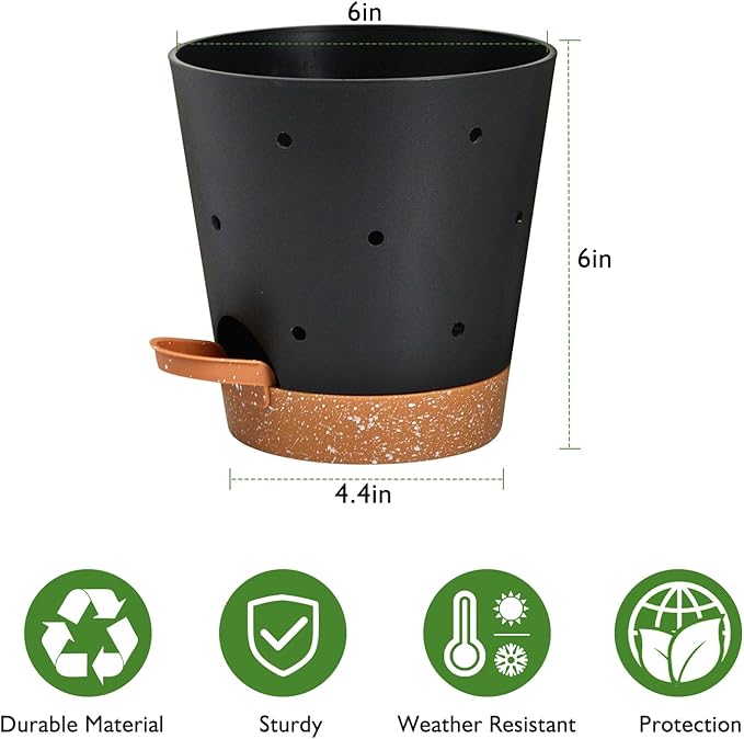 Orchid Pots with Holes, 6 Inch Self Watering Orchid Pot 2 Pack Plastic Plant Pots for Orchid, Flower (Black+Brown) Vanslogreen