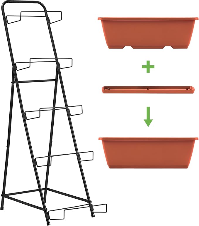 5 Tier Vertical Raised Garden Bed Planter Box, Vertical Raised Bed with Drainage Holes for Indoor Outdoor Herbs Flowers Vegetables Plants, Red Fogein