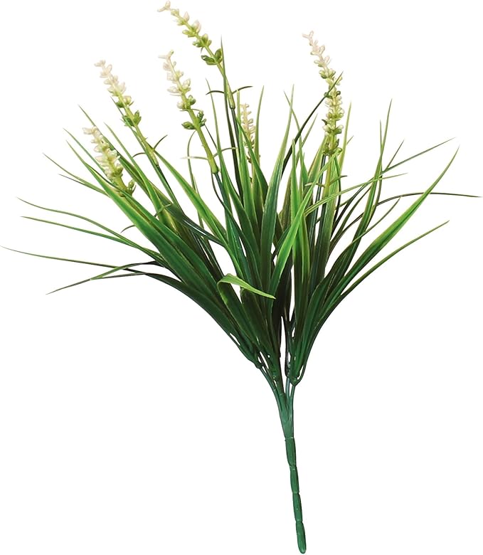 alyptus Outdoor Artificial Flowers 12 Bundles Plastic Plants Faux White Flower Fake Monkey Grass for Planters Décor Outside (White) ALYPTUS