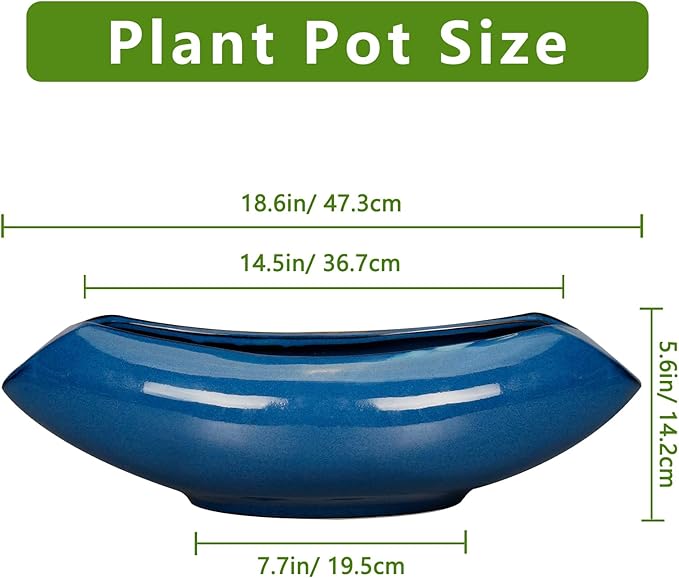 Bonsai Tree Pot 18 Inch - Ceramic Succulent Pots Large Bonsai Planter for Indoor Outdoor Plants Decorative Plant Pot with Drainage Hole Flower Pot for Home Garden Room Decor Blue Teagas