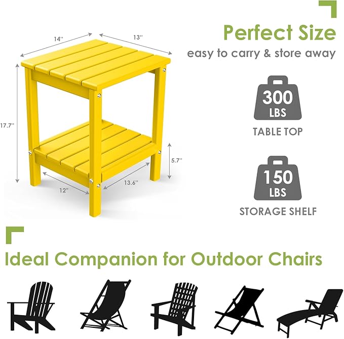 GREENVINES Outdoor Rocking Chair Set | 3-Piece | 2 Rocking Chairs with 1 Side Table | Porch Rocker | HDPE Plastic | Yellow | Patio Furniture Sets | High Back | Big & Tall | Ladder Back GreenVines