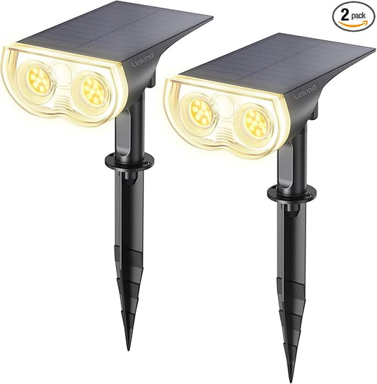 Linkind Solar Lights Outdoor Waterproof IP65, StarRay Dusk-to-Dawn Outdoor Solar Lights, 3 Lighting Modes Solar Spot Lights Outdoor for Garden, Yard, Landscape (Warm White, 2 Pack) Linkind