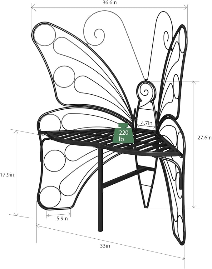 Butterfly Shaped Outdoor Bench, Black Garden Bench for Outdoor with Sturdy Stable Metal Frame, Butterfly Chair Butterfly Bench Outdoor for Garden, Yard, Balcony, Lawn (Black) HAVENLYYOUTH
