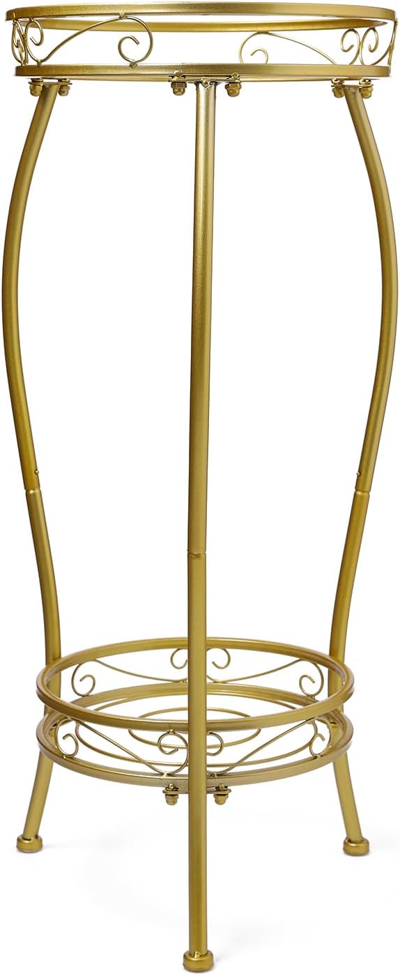 Plant Stand Indoor Outdoor，Tall Gold Metal Rustproof Stable Plant Stands，2 Tier 27.1 inch Multiple Plant Rack Holder Rack Flower Pot Stand Heavy Duty Plant Shelf (Gold) KavliumPlantStand