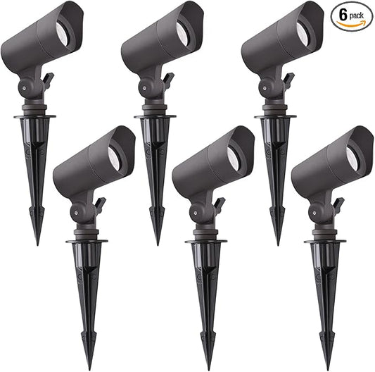 LED Landscape Lights with Connectors, 12V Low Voltage, Warm White 3000k, 4W, 175LM, Outdoor Waterproof Garden Pathway Lights Wall Tree Flag Spotlights with Spike Stand, 6 Pack EENERGETICLIGHTING