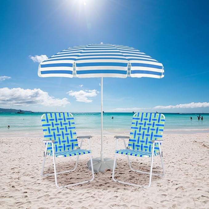 VINGLI Oversize Patio Lawn Webbed Folding Chairs Set of 2, Outdoor Beach Chair Portable Dining Chair for Outdoor Yard, Garden (Blue, Oversized) VINGLI