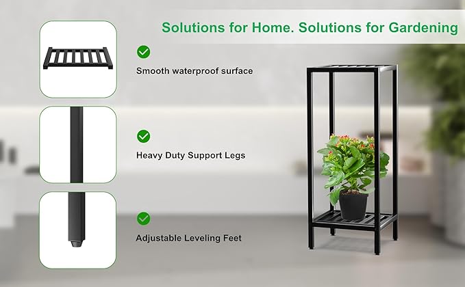Zhongma 2 Tier 30" Tall Indoor Outdoor Plant Stand, 12 L x 12 W x 30 H inch, Heavy Duty Square Metal Flower Stand for Patio, Home, Garden, 220 LBS Capacity & Heavy Duty Construction Zhongma