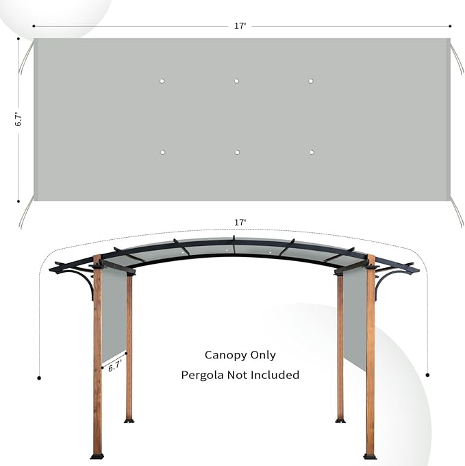 17x6.8 Ft Universal Pergola Replacement Canopy, Outdoor Canopy Shade Cover(Cover Only) (Gray) TNGAN