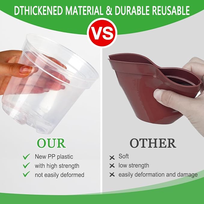 4 Inch Clear Nursery Pots for Plants, Plastic Plant Pot with Drainage Holes, Sturdy Seed Starter Pots, Small Transparent Seedling Pots with Plant Labels and Soil Screens, Gardening Gifts(30 Pack) BTPLASTIK