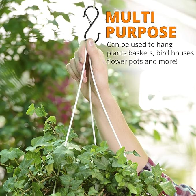 32 Pack S Hooks for Hanging, 3.5 inch Heavy Duty Metal S Hooks with Safety Buckle S Shaped Hooks Pot Rack Closet Hooks for Hanging Plants, Clothes, Kitchen Utensil, Pots, Pans, Bags (Black) Waitkey