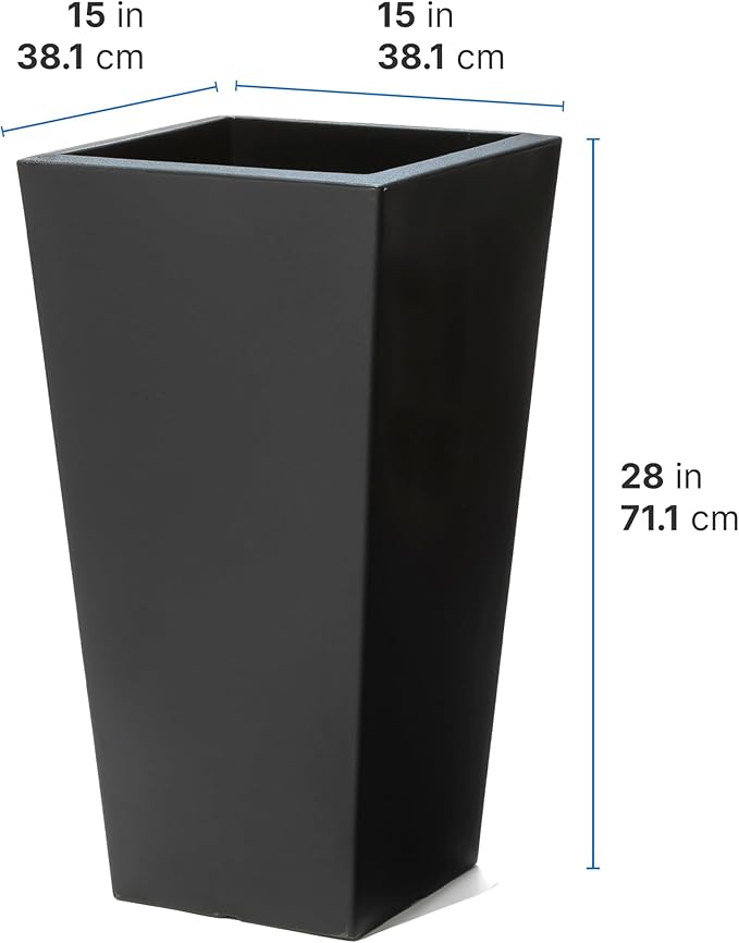 Step2 Tremont Tall Square Tapered Planter, Large Planters for Outdoor Plants, Gardening and Flower Pot for Patio or Porch, Efficient Drainage, Durable Plastic, Onyx Black, 2-Pack Step2