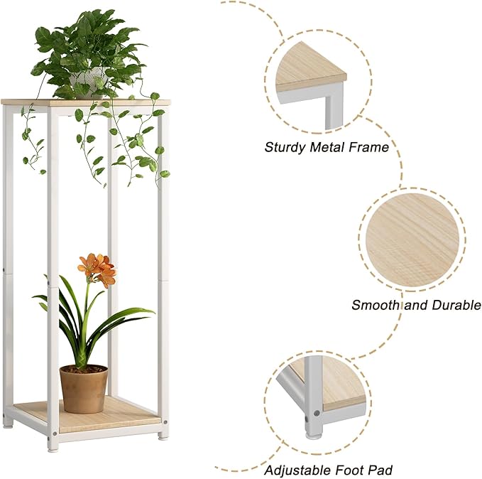 Plant Stand Indoor Corner Tall 2 Tier Metal Modern Flower Storage Plant Shelf Holder for Living Room Balcony Garden,White (2 Tier-White) YIZAIJIA