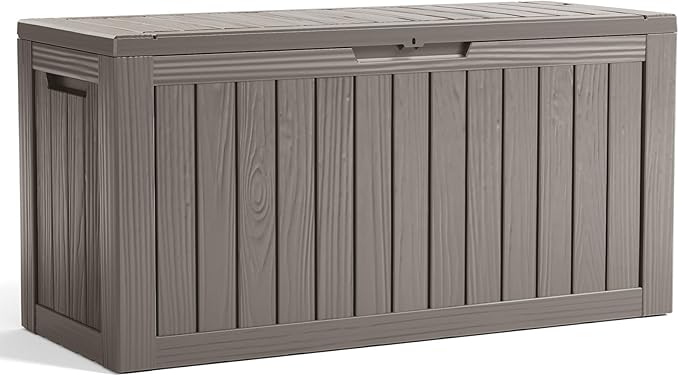 90 Gallon Resin Deck Box, Lockable Patio Outdoor Storage Box for Furniture, Garden Tools and Tools Storage, Waterproof Outside Storage Boxes - Grey OutdoorLivingPerfected
