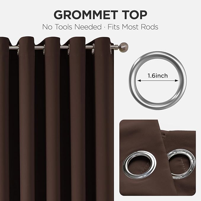 Joydeco Blackout Patio Sliding Door Curtains 108 Inches Long, Grommet Privacy Room Divider Curtains, Extra Wide Thermal Blackout Drapes for Bedroom Living Room (Chocolate, 70Wx108L, 1 Panel) JOYDECO