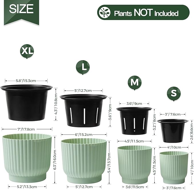 T4U 4 Inch Plant Pots Self Watering, 6 Pack African Violet Pots, Small Plant Pots for Plants, Small Indoor Plant Pot, Self Watering Planter for African Violet, Succulents (6 Pack 4" Pots, Green) T4U