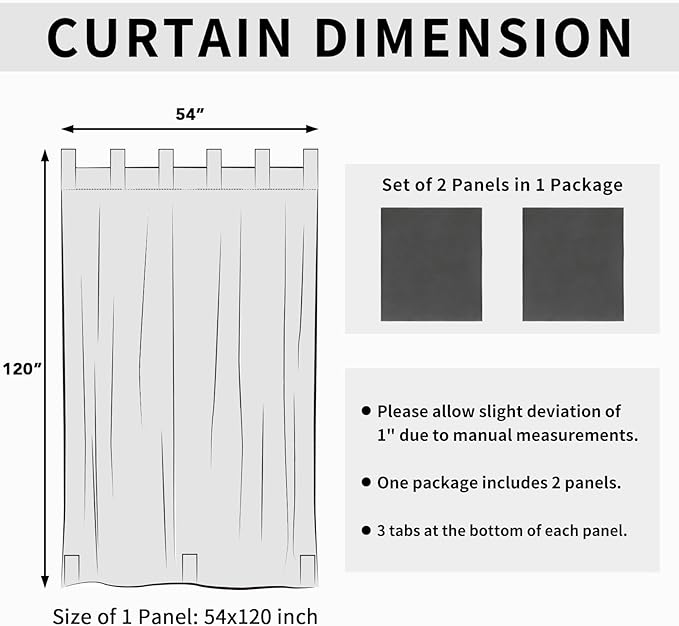 Easy-Going Outdoor Patio Curtains Detachable Tab Top Windproof Weatherproof Curtain for Cabana, Porch, Pergola and Gazebo, Tab Bottom Drape, 2 Panels, 54W x 120L inch, Gray Easy-Going