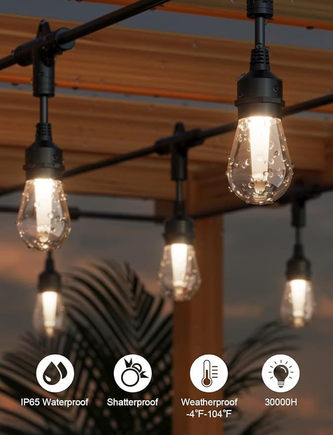 XMCOSY+ Outdoor String Lights Smart, 49Ft RGBCWIC Patio Lights Waterproof, App Control, Compatible with Alexa, Color Changing LED String Light for Outside Yard Garden Porch XMcosy