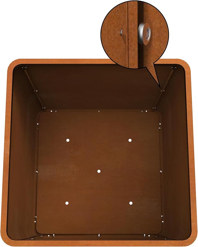 Corten Steel Planter Box 26" L x 26" W x 26" H,Large Metal Square Planter for Outdoor Plants,Metal Cube Flower Pot with Drainage Hole for Porch Hotel Patio Yard Gardenaire