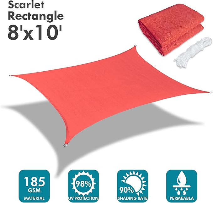 KANAGAWA Sun Shade Sail 8'x10' Scarlet Rectangle UV Block Canopy Awning Shelter Fabric Cloth Screen for Outdoor Patio Garden Backyard KANAGAWA