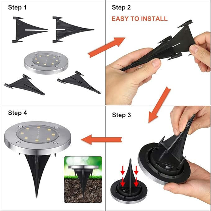 LYHOPE Solar Ground Lights Outdoor, 8 Pack 8 LED Solar Disk Lights Waterproof Garden In-ground Pathway Light Landscape Lighting for Lawn,Yard,Deck,Patio,Walkway (Warm White) LYHOPE