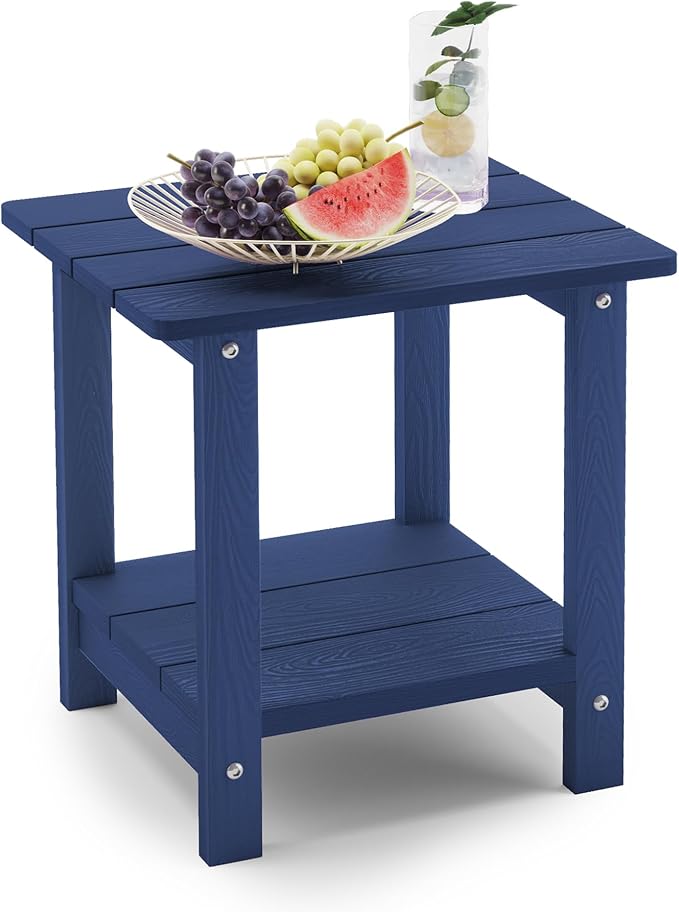 LUE BONA Adirondack Outdoor Side Table, 2-Tier Navy HDPS Patio End Table Weather Resistant, Morden Side Table for Patio, Pool, Porch LUEBONA
