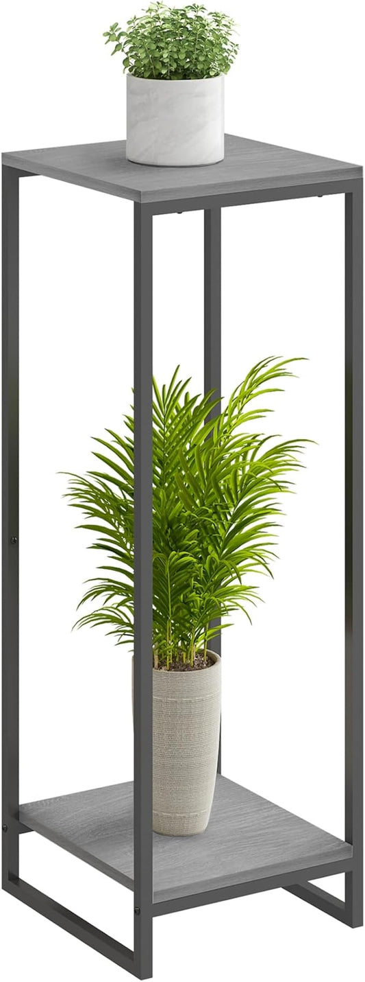 34" Tall Plant Stand Indoor, 2-Tier Modern Plant Shelf, Corner Flower Pot Holder Organizer for Living Room Balcony Patio Garden (Oak Grey) GreenLivingSpaces