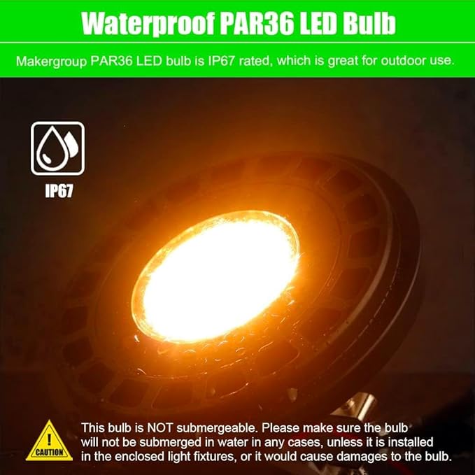 PAR36 LED Landscape Light Bulb 10W, 12V Low Voltage Lighting, Waterproof Spotlight for Outdoor Yard Tree Light, In-Ground Well Light, Warm White 2700K-3000K Makergroup