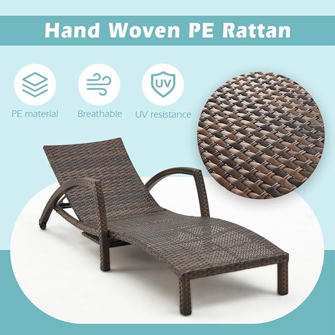 Chaise Lounge Chairs Outdoor Set of 4, Comfy Outside Wicker Patio Pool Lounge Chair w/ 5 Adjustable Back Angle, Cup Holder, Thicken Cushion ZZWHOM