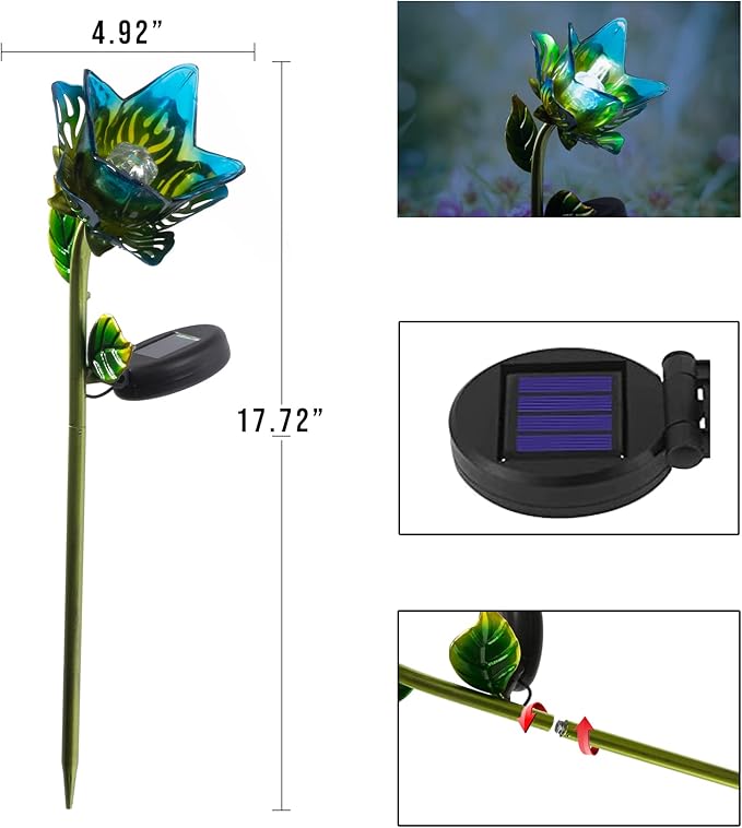 Crosslight Glass Flower Solar LED Waterproof Outdoor Garden Stake - Decorative Electronic Light Garden Decor for Yard, Lawn, Patio, Deck, Pathway, Pond, Backyard (Blue) Crosslight