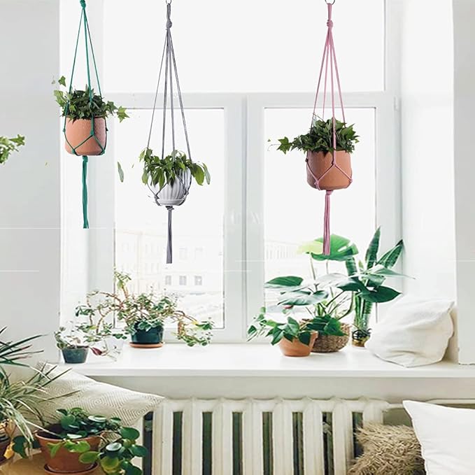 ELANE 6PCS Macrame Plant Hanger Indoor Hanging Planter Basket Decorative Tassels Flower Pot Holder for Indoor Outdoor Home Decor(Pink,Grey,Green) ELANE