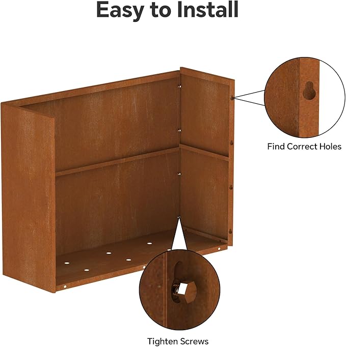 Cor Ten Steel Planters – 32x12x24H Inch Rectangular Planter Box | Weather-Resistant Design for Garden, Patio, or Porch (Rustic) Ganeekiron