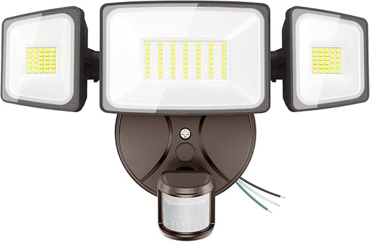 Onforu 75W LED Flood Light Motion Sensor Outdoor, 7000lm Dusk to Dawn Flood Light, Security Light with Three Head, IP65 Waterproof Exterior Floodlight, 6500k Wall Light for Entryway Stairs Yard Garage Onforu