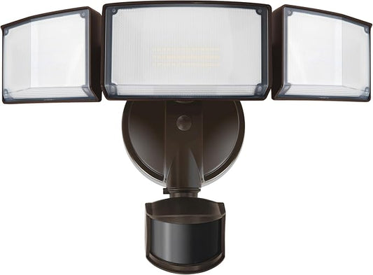 LUTEC 72W 7500LM LED Security Lights Motion Sensor Light Outdoor, 5000K Daylight, IP65 Waterproof, Dusk to Dawn, 3-Head Motion Detected Flood Light for Garage, Yard, Porch(Brown) LUTEC