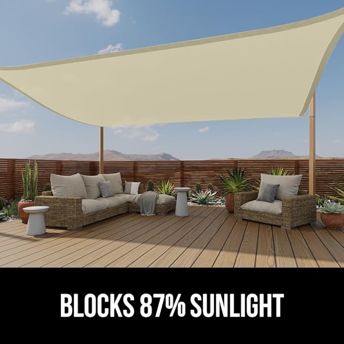 GORILLA GRIP Heavy Duty Sun Shade, UV Protection Fade Tear and Rust Resistant Rectangle Sunshade Canopy, Curved Edges Blocks Sunlight, Breathable Sail, Outdoor Patio, Lawn Garden 12x12 FT Butter Cream GorillaGrip