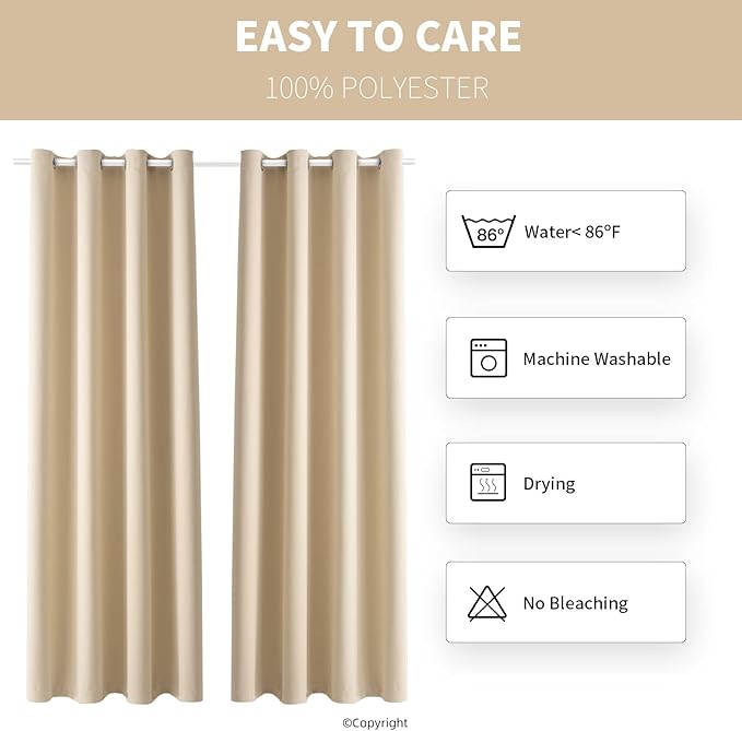 Waterproof Outdoor Curtain W52 x L84 - Grommet Top Sunlight Blocking Window Treatment Drapes Blackout Curtains for Home Bedroom Living Room Patio Porch Pergola Cabana Gazebo (Beige, 2 Panels) DivaenCamino