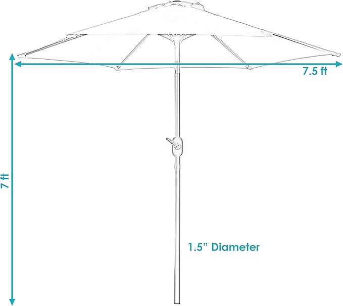 Sunnydaze Outdoor Patio Umbrella - Polyester Table Market Umbrella with Push-Button Tilt and Crank - 6 Sturdy Ribs - Blue - 7.5ft SunnydazeDecor