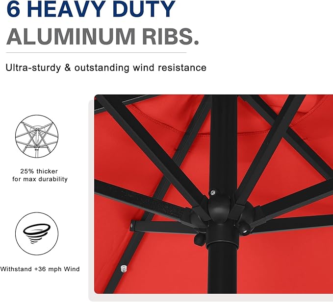 ABCCANOPY Durable Solar Led Patio Umbrellas with 24LED Lights 7.5FT (Red) ABCCANOPY