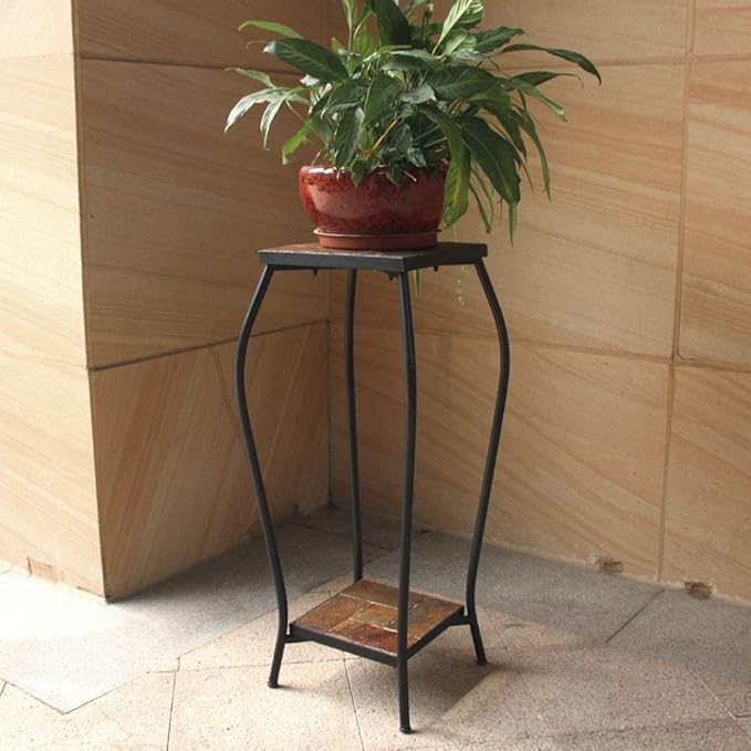 Zhongma 2 Tier 30" Tall Plant Stand with Colorful Slate Top for Balcony, Home, Garden, Backyard Patio with Adjustable Leveling Feet Zhongma