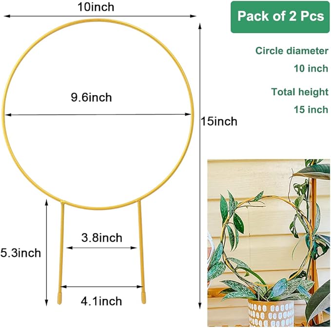 2 Pack Circle Trellis for Climbing Plants Indoor, 15" Gold Small Plant Support Stakes, Flower Houseplant Hoya Support for Potted Plants & Garden Stem Vines Kiouposy