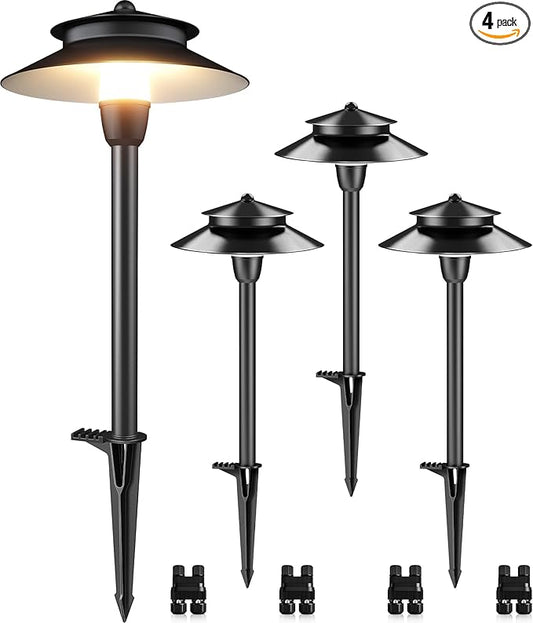 SUNVIE 3W Low Voltage Pathway Lights Wired Landscape Path Lights Outdoor Low Voltage Landscape Lighting 3000k Waterproof LED Landscape Lights with Connector for Garden Walkway, 4 Pack SUNVIE