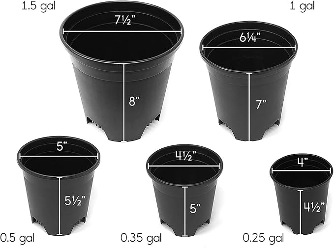 1.5 Gallon Black Nursery Pot Plastic Planters for Outdoor Indoor Plants Gardening Flower Pots 10-Pack 7.5 in Pot Liners with Drainage Holes CottaPlanters