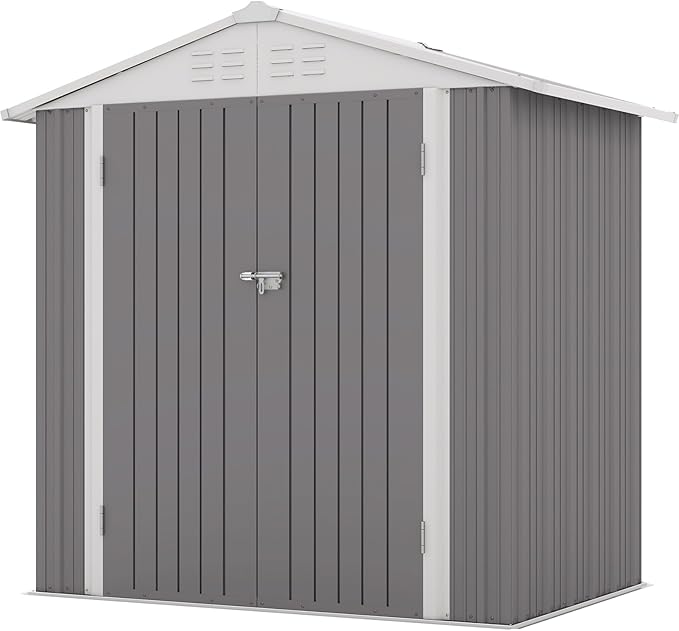 Patiowell 6x4 FT Outdoor Storage Shed, Water-Resistance Metal Outdoor Sheds with Vents & Lock, Garden Shed of Galvanized Steel for Lawn, Patio, Backyard Garden Tools, Bikes, Gray Patiowell